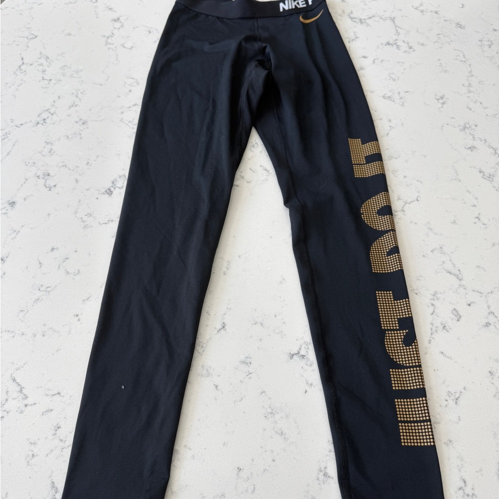 Nike Black Leggings with Gold Detailing